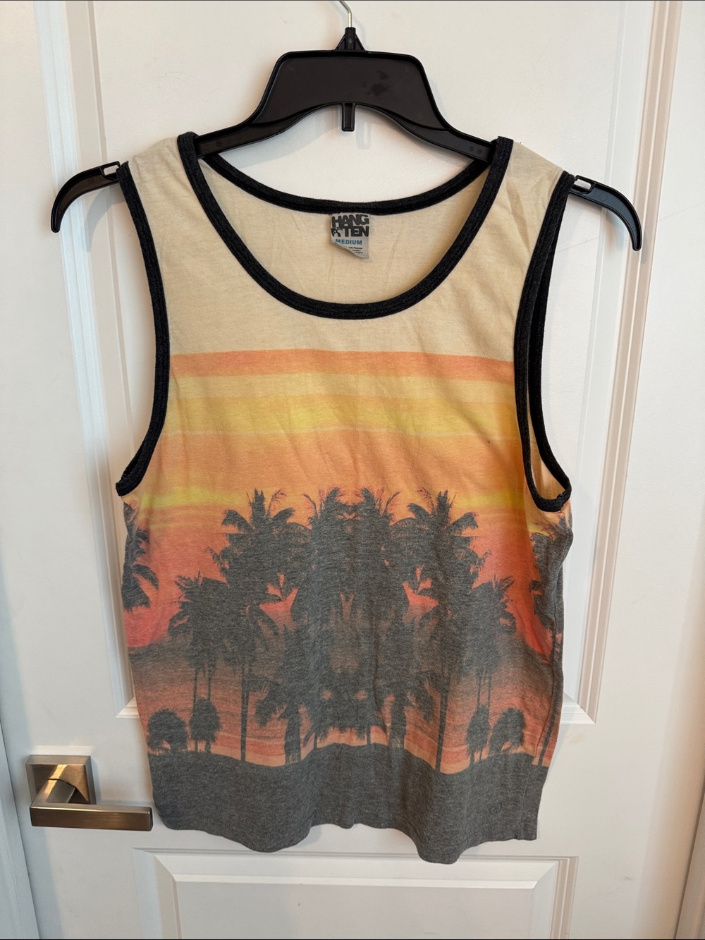 Hang Ten Men's Sunset Palm Tank Top - Beige, Orange, Yellow, Black
